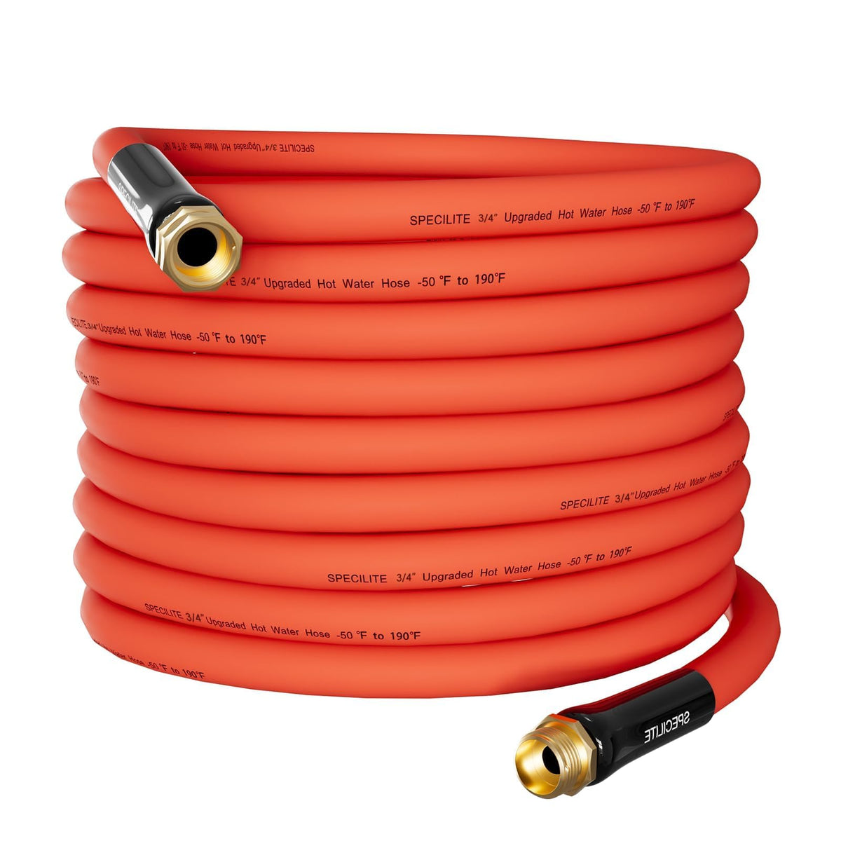 SPECILITE hose with 3-4 inch brass fittings for durable outdoor use
