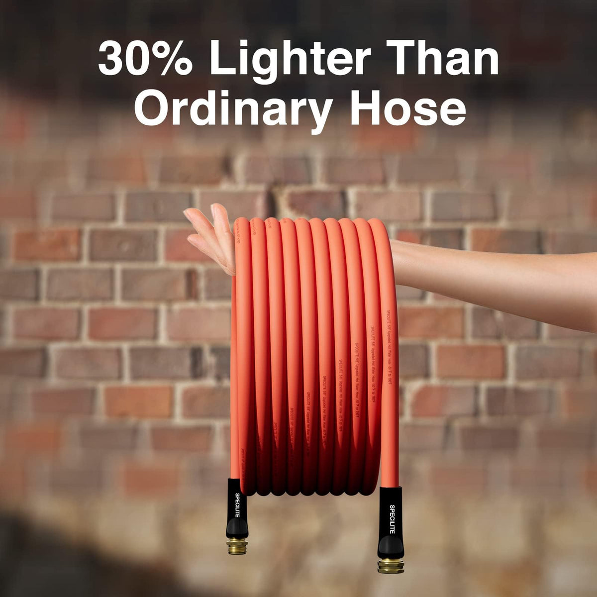 SPECILITE three-layer reinforced hose withstands outdoor wear.