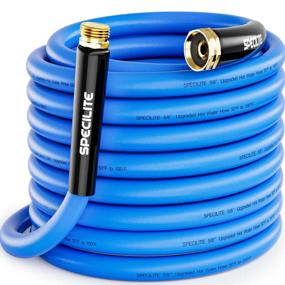 SPECILITE hot-cold garden hose 50ft for all-season watering and tasks.