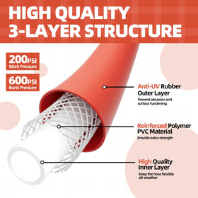 SPECILITE red short leader hose connects quickly to outdoor spigots.