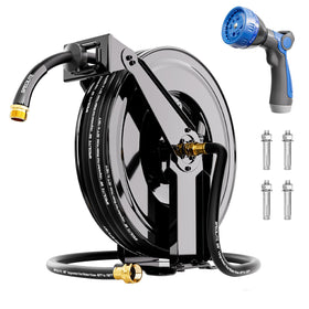 SPECILITE retractable hose reel mounted on wall for easy yard watering and storage