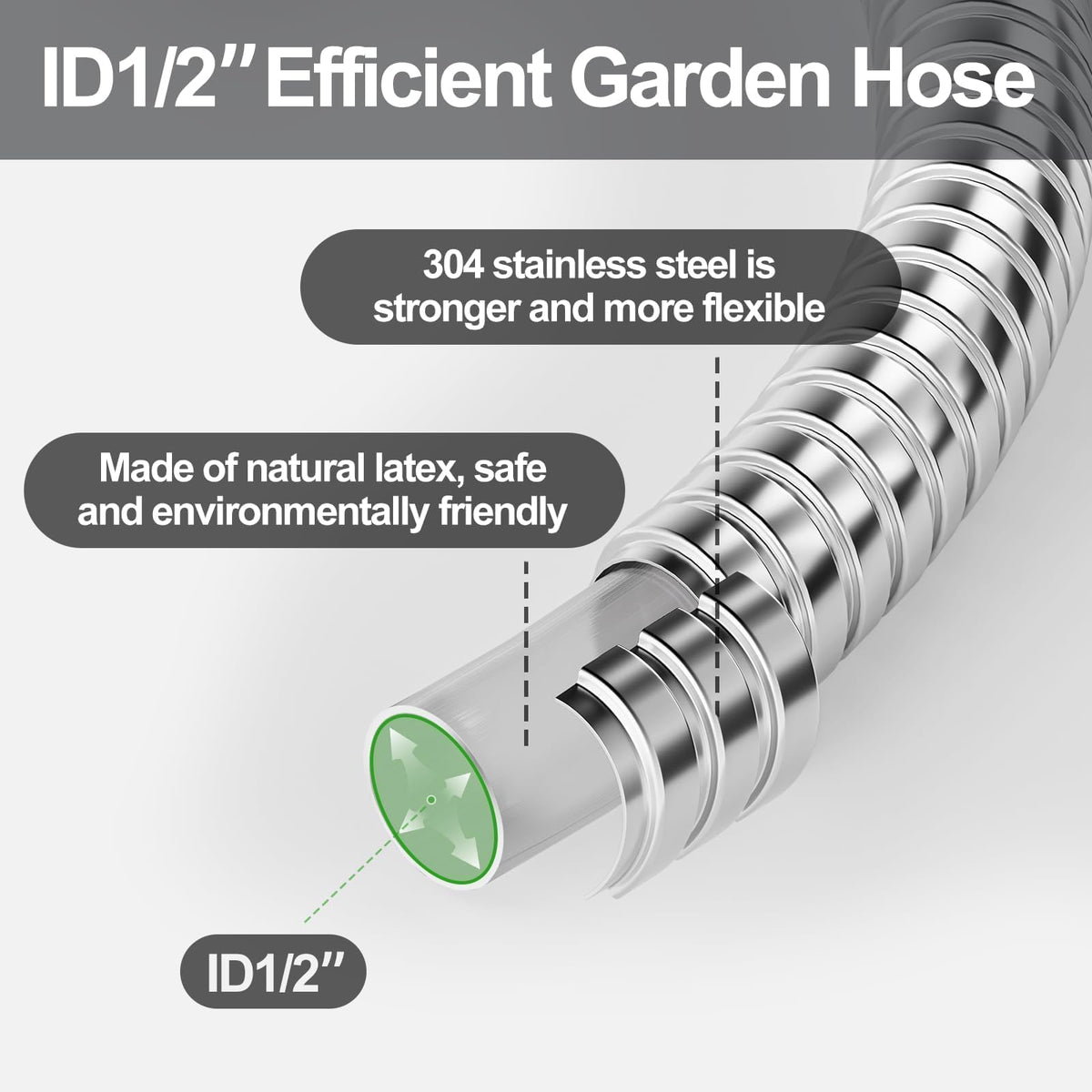 SPECILITE stainless steel hose body highlights durable, kink-resistant design.