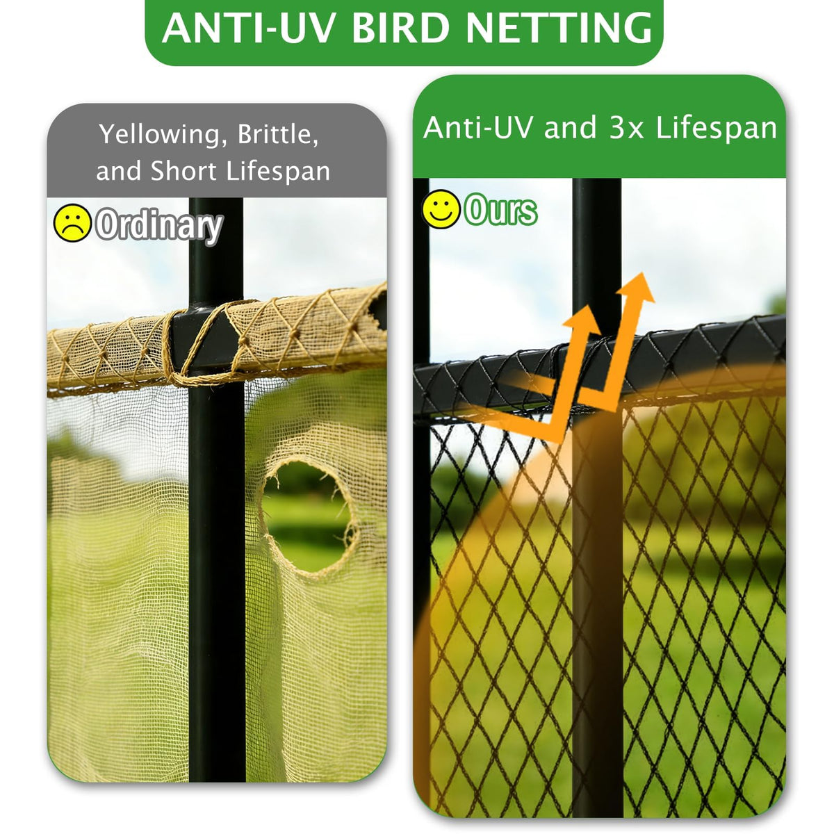 SPECILITE UV-coated HDPE netting resists sun damage for lasting coverage.