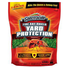 Spectracide Fire Ant Shield yard granules spread on a lush lawn for lasting control.