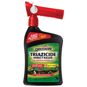 Spectracide Triazicide insect killer bottle shown for lawn protection against a broad range of pests