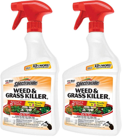 Spectracide weed killer bottle shown for ready-to-use outdoor control.