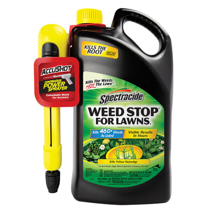 Spectracide Weed Stop for Lawns with AccuShot sprayer applying on a green lawn for weed control