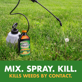 Spectracide Weed Stop spray head ready to apply on a weeded lawn