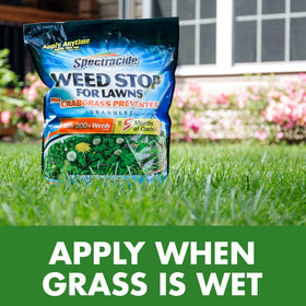 Spectracide Weed Stop weed-kill granules target common lawn weeds.