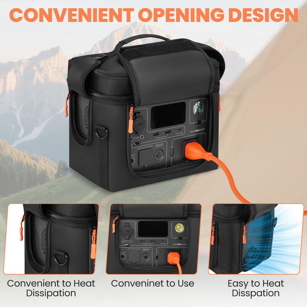 Speqerk Bluetti EB3A side vent opening view promotes heat dissipation during use.