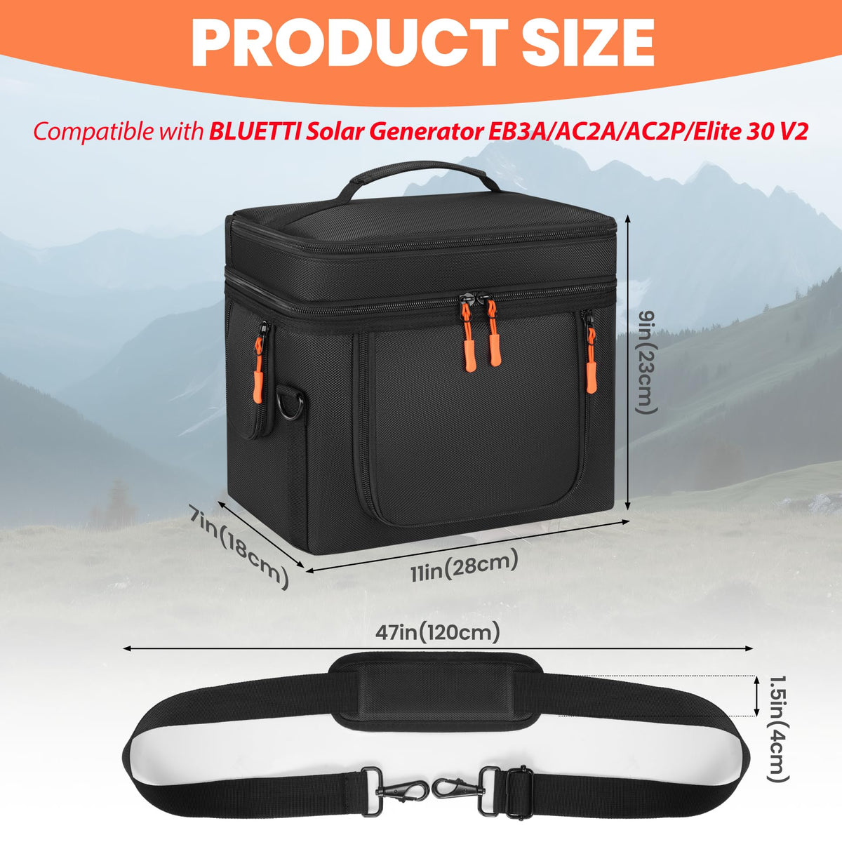 Speqerk Bluetti EB3A strap-and-handle view enables easy, comfortable transport.