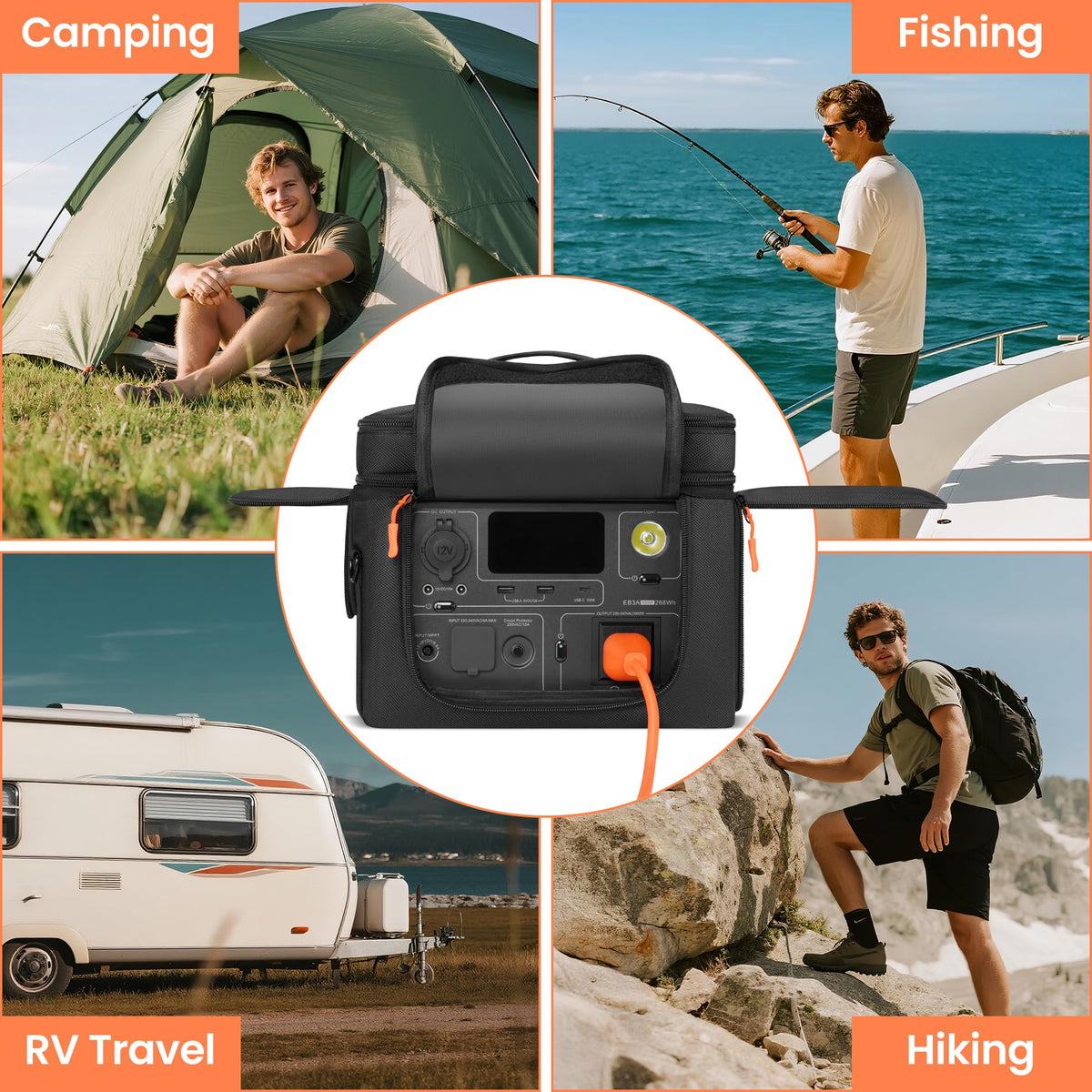 Speqerk Bluetti EB3A top-view storage highlights pockets for accessories.