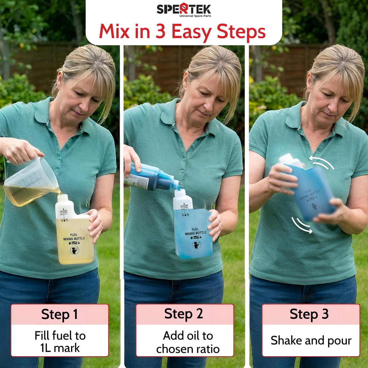 Spertek angled pour-spout reduces spills during mixing.