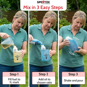 Spertek angled pour-spout reduces spills during mixing.