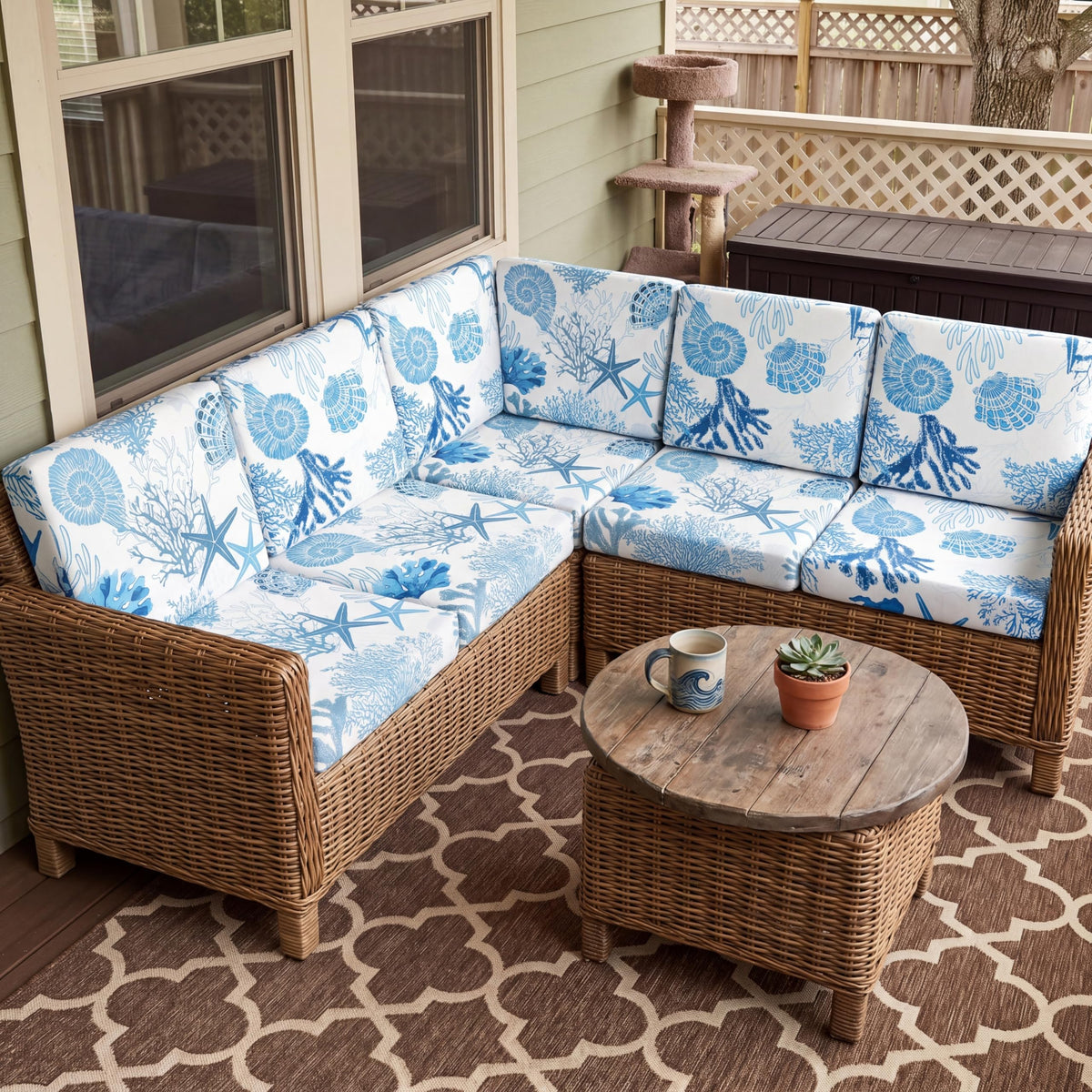 Spiareal coral 8pc seat cushion cover shields cushions from spills and stains.