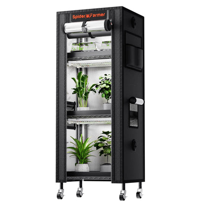 Spider Farmer 2026 plant stand demonstrates an all-in-one indoor growing setup.