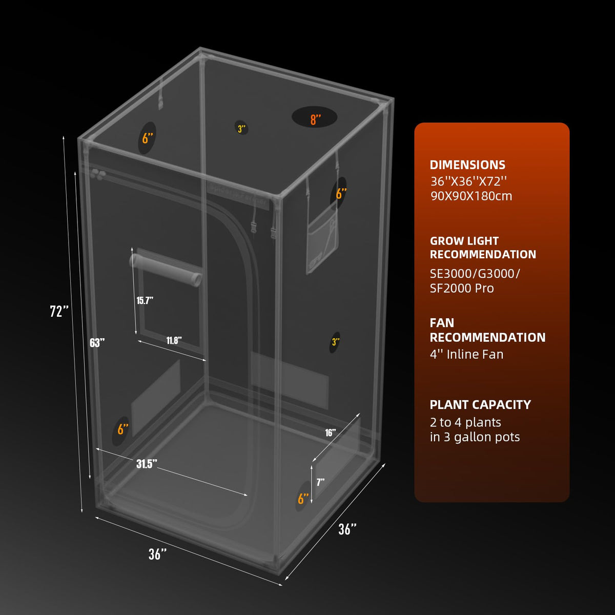 Spider Farmer 3x3 grow tent removable floor tray for easy cleanup.