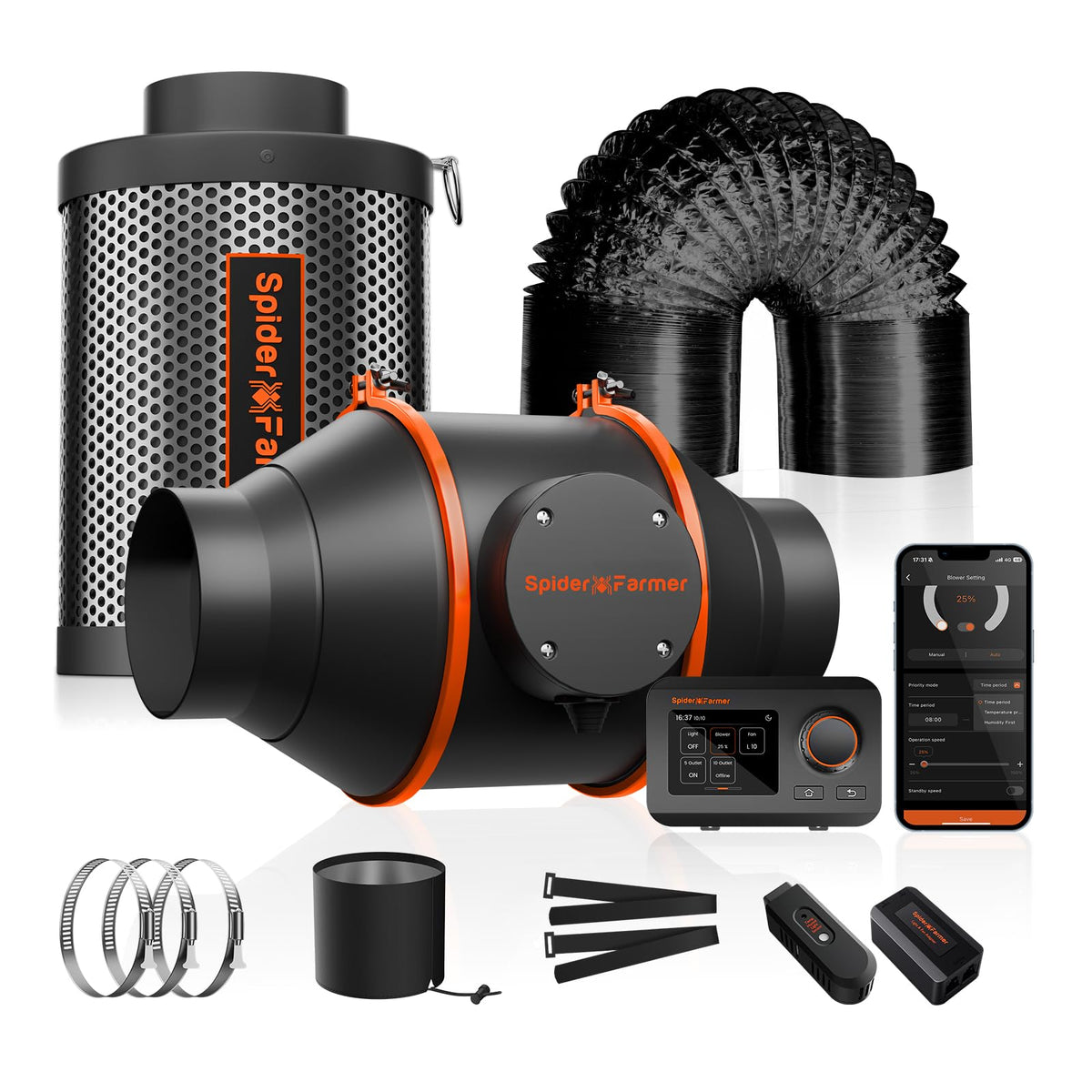 Spider Farmer inline fan for grow tent climate control and airflow