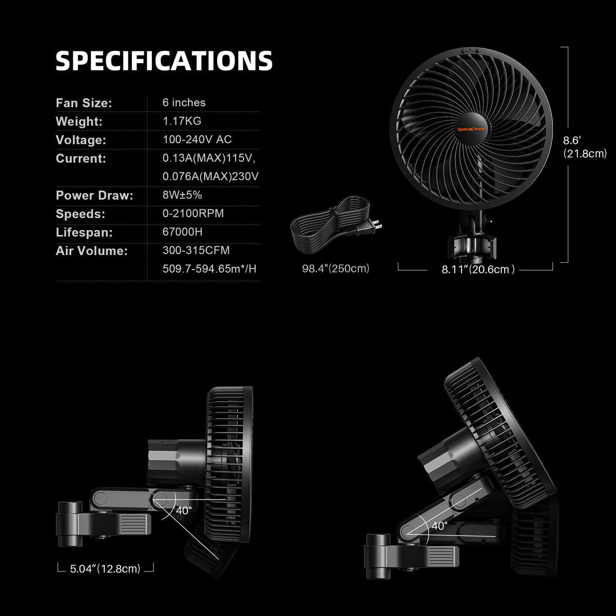 Spider Farmer EC motor powers strong, customizable airflow for growth stages.