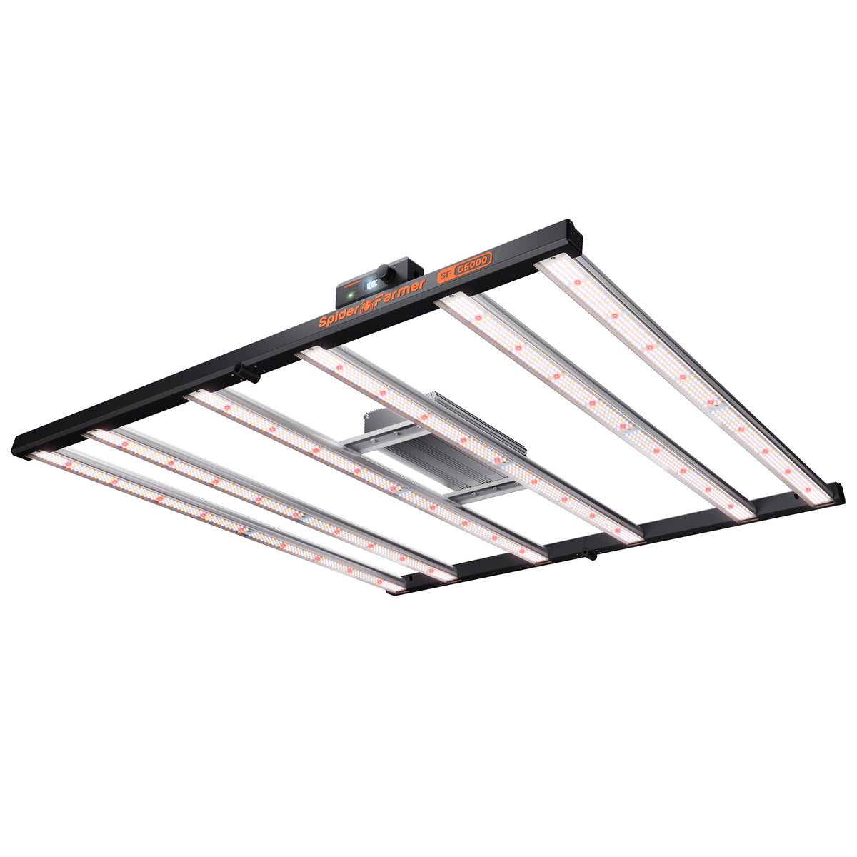 Spider Farmer G5000 extended light bar for uniform canopy coverage in a 4x4 grow tent.