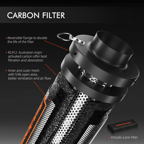 Spider Farmer RC412 carbon filter with ducting for odor control.