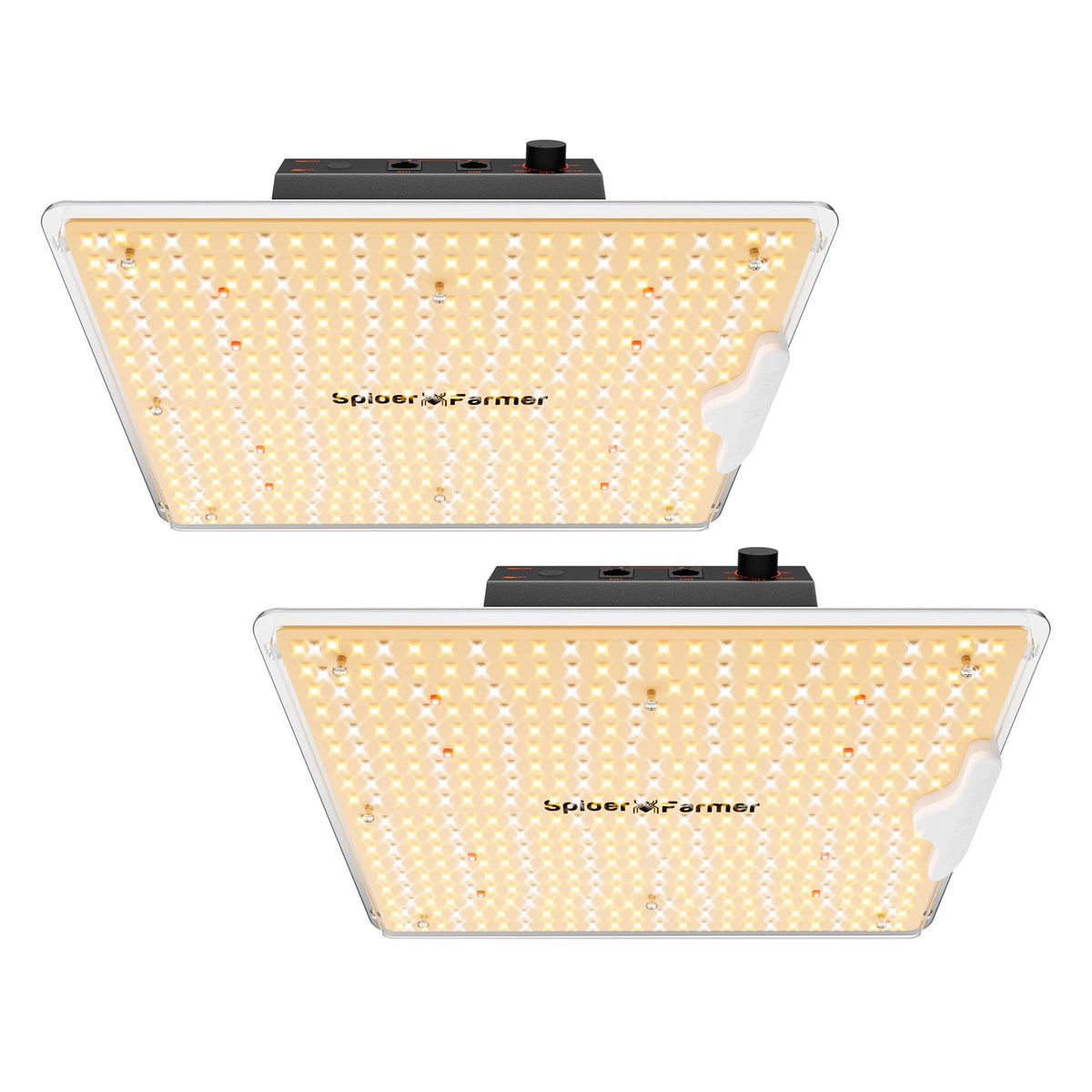 Spider Farmer SF1000D 2Pack front view for compact, uniform canopy coverage.