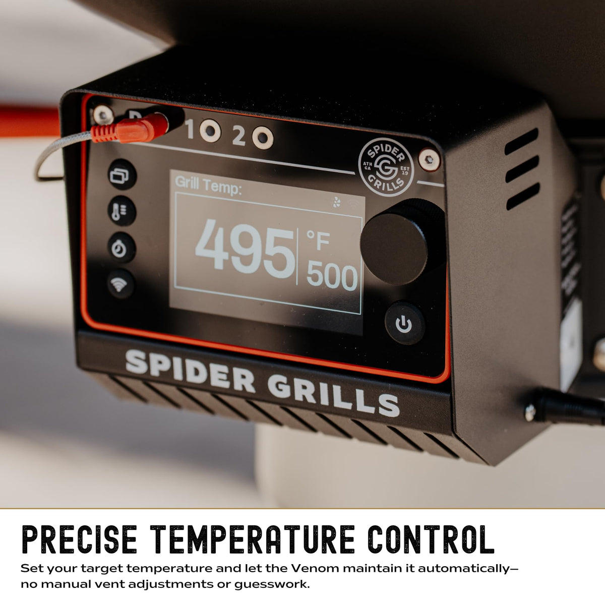 Spider Grills Venom app dashboard demonstrates remote temperature monitoring