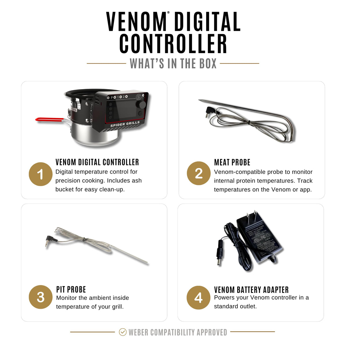Spider Grills Venom streamlined vent control for stable temperatures during cooks