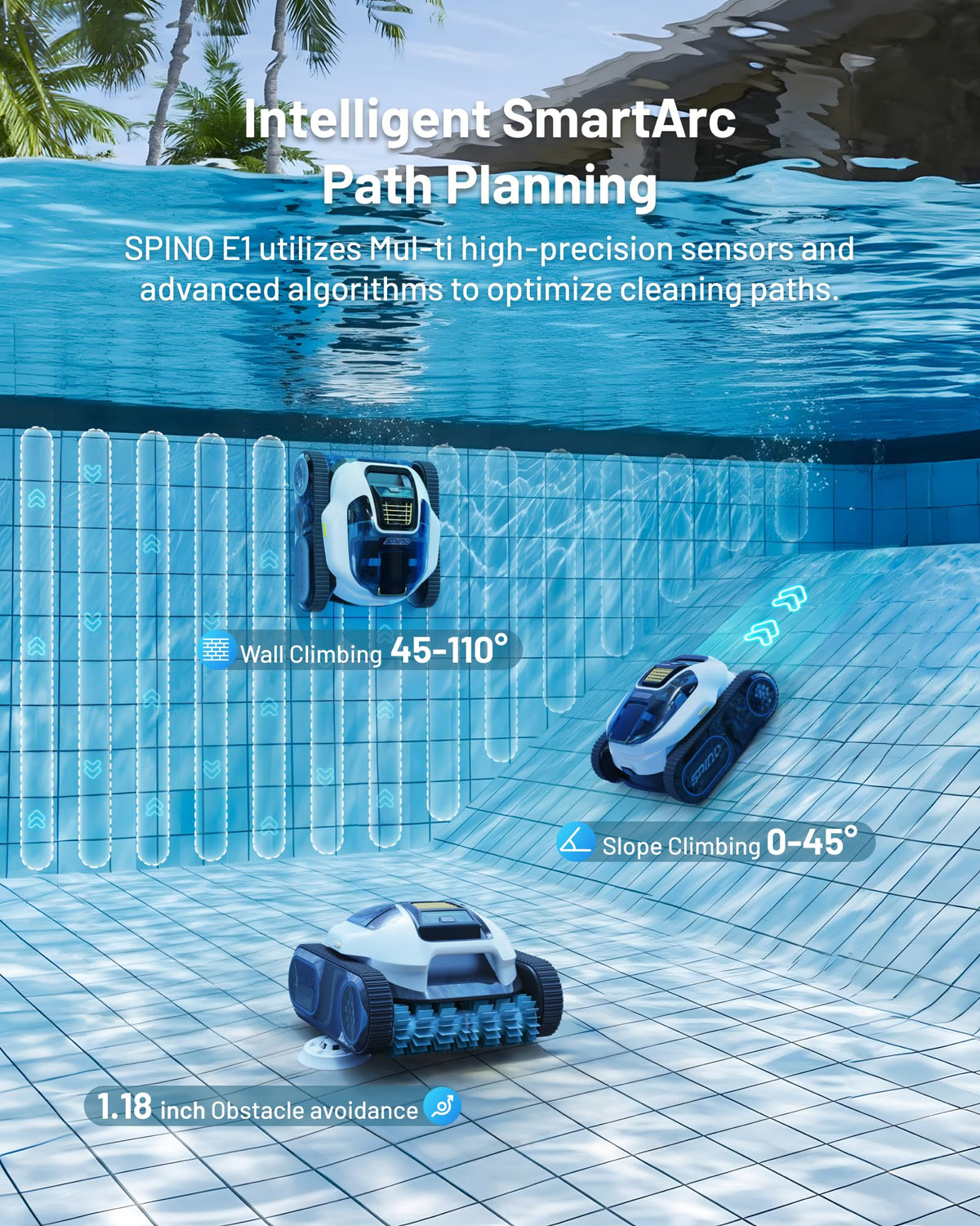Spino E1 debris suction motor captures leaves and fine particles efficiently