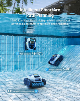 Spino E1 debris suction motor captures leaves and fine particles efficiently
