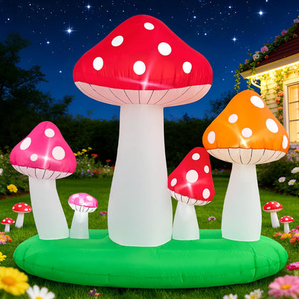 Spinosaurus inflatable mushroom with colorful LED lights for outdoor decor at night