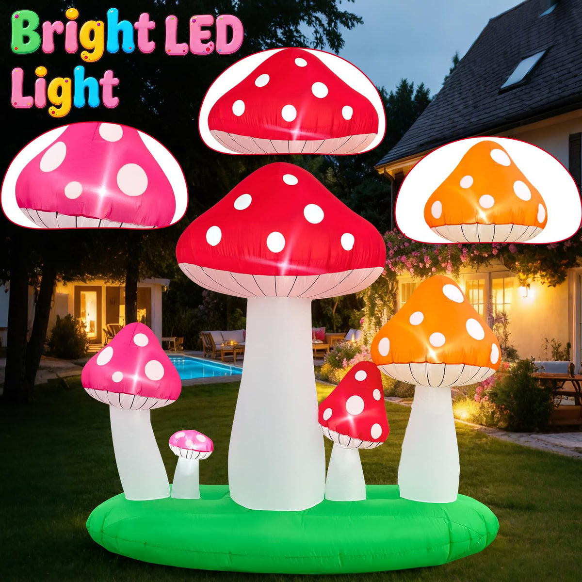 Spinosaurus mushroom glowing at night with LED illumination for ambiance