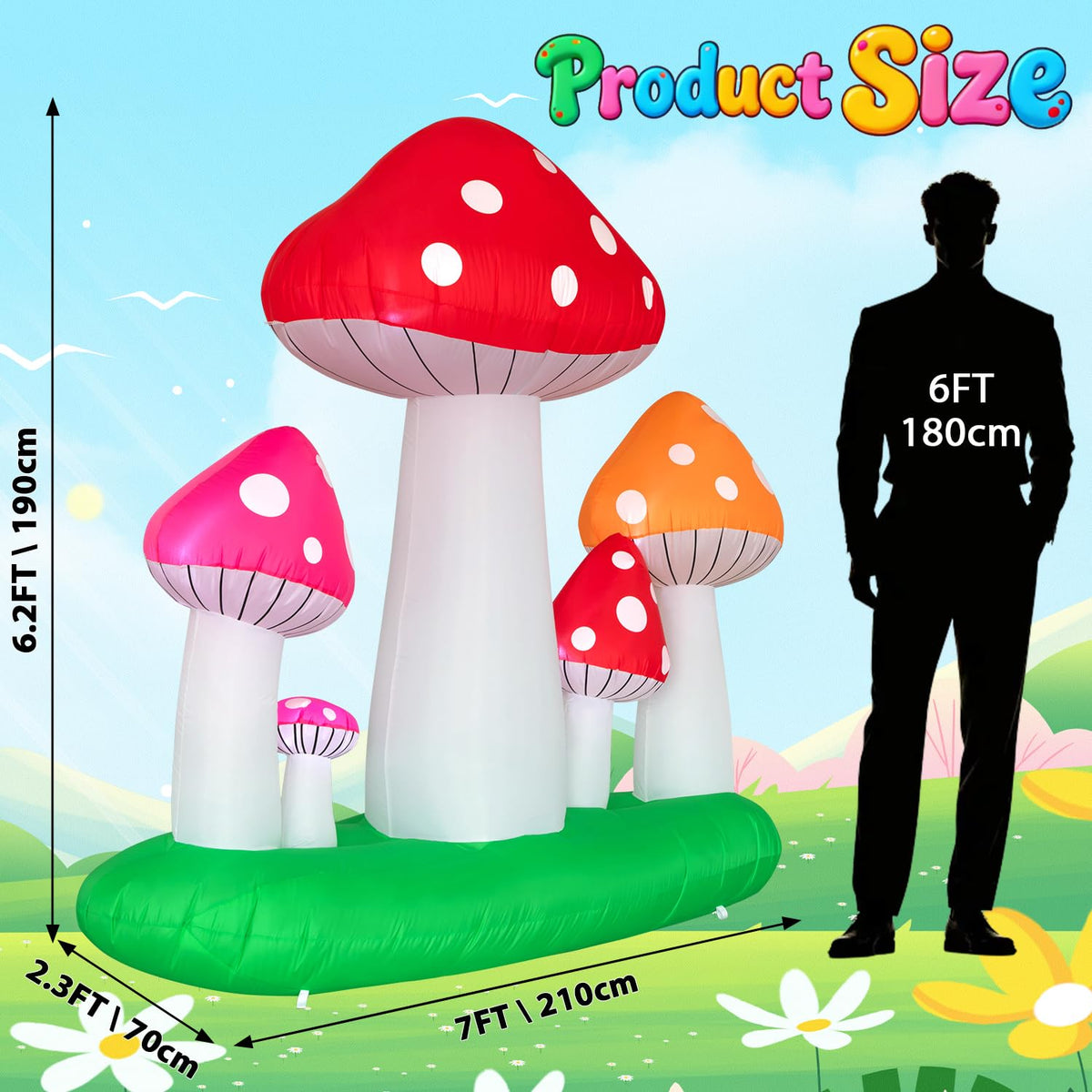 Spinosaurus mushroom yard display showing varied heights for a dynamic entry