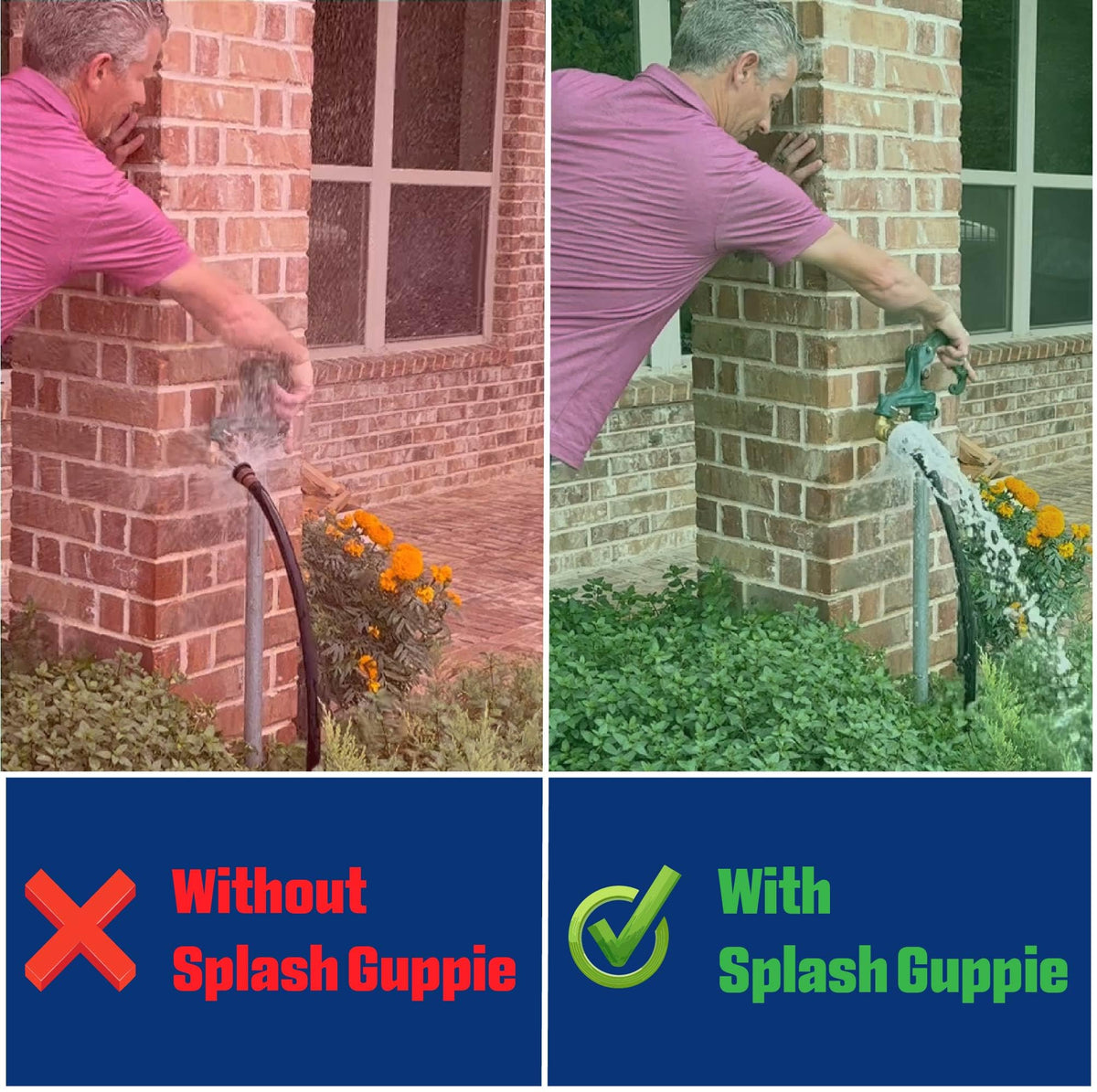 Splash Guppie installed on a standard bibb helps you stay dry