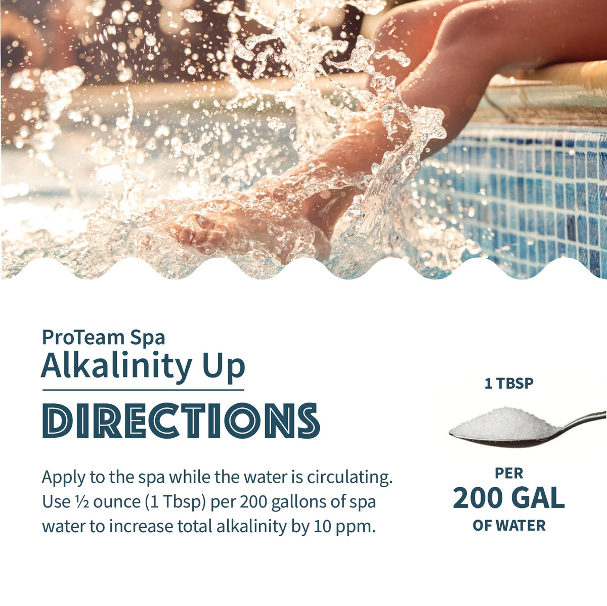 SplashWiz ProTeam Alkalinity Up pour action demonstrates easy spa dosing