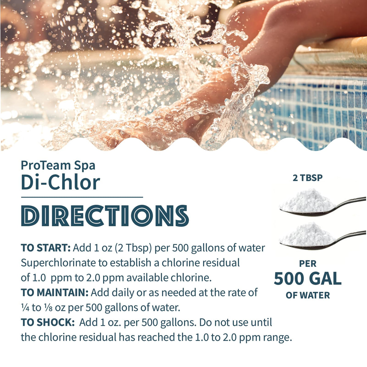 Using SplashWiz Spa Di-Chlor in a hot tub for daily sanitation.