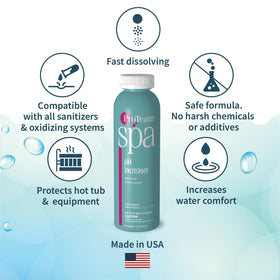 Packaging box of SplashWiz ProTeam Spa pH Increaser on shelf for easy purchase.
