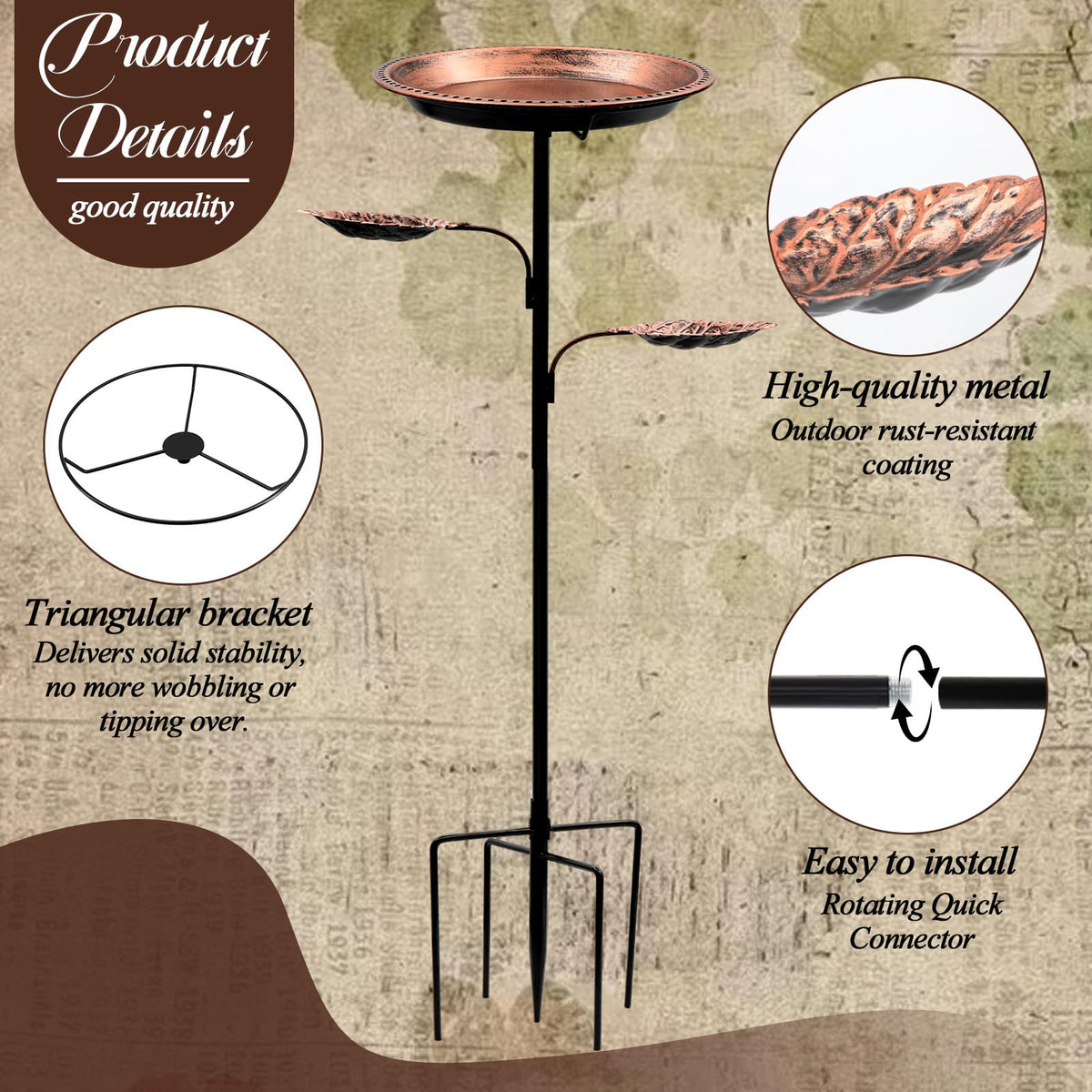 SPOKKI antique bronze finish decor enhances garden decor while preventing rust.