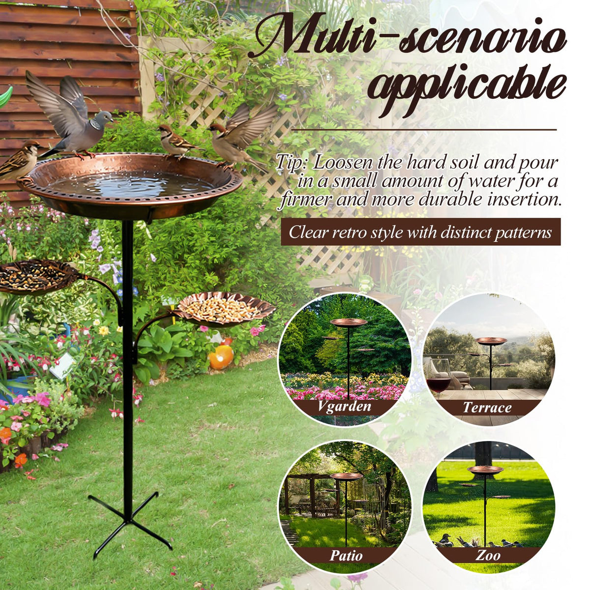 SPOKKI dual-function bath and feeder for outdoor gardens.