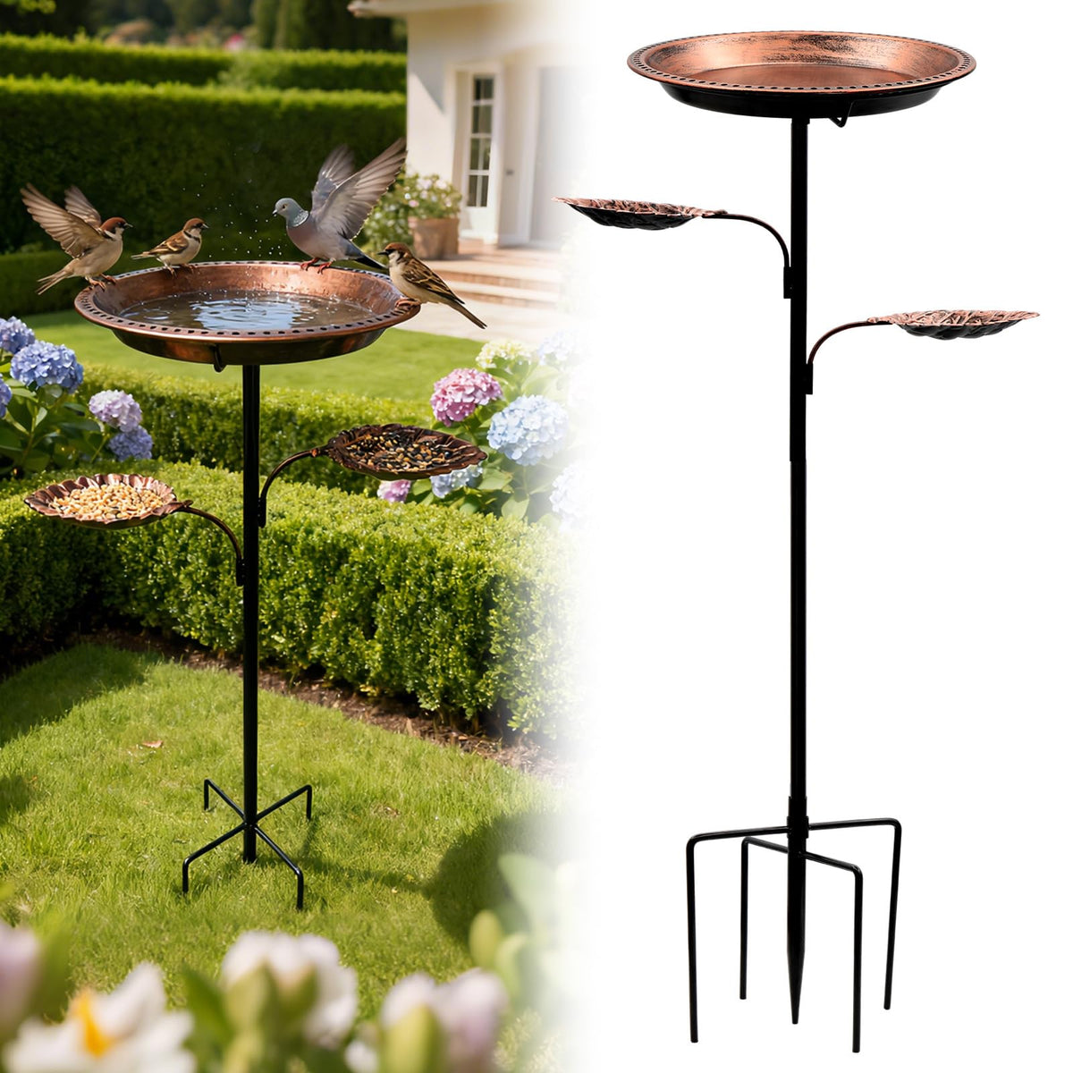 SPOKKI metal bird bath outdoors 12-inch bowl for drinking and bathing birds.