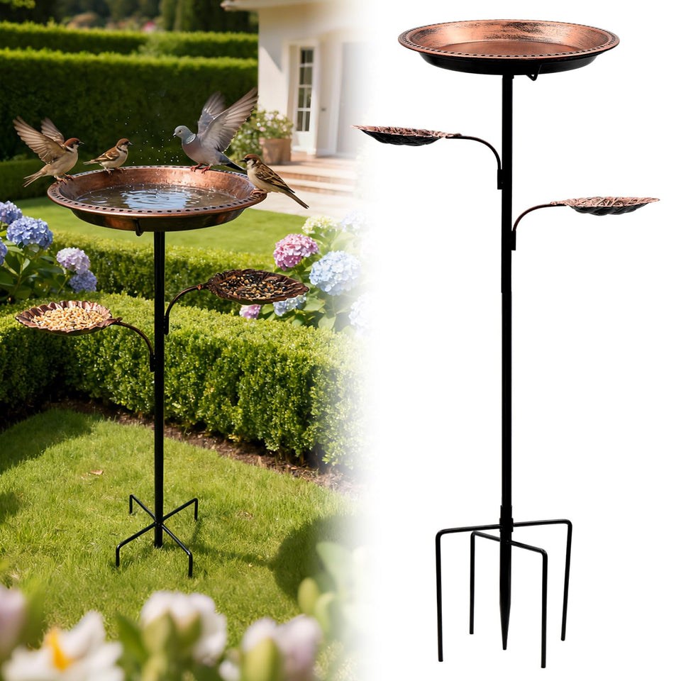 SPOKKI metal bird bath outdoors 12-inch bowl for drinking and bathing birds.