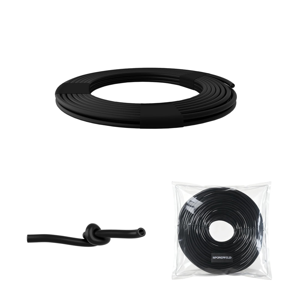SPONDWILD 25ft quarter-inch drip tubing coil for flexible garden irrigation.