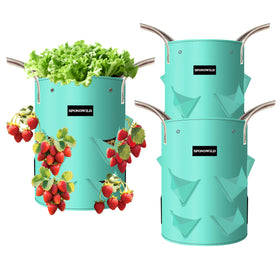 SPONDWILD 3-pack 10-gallon strawberry grow bags offer durable, reusable planting solution.