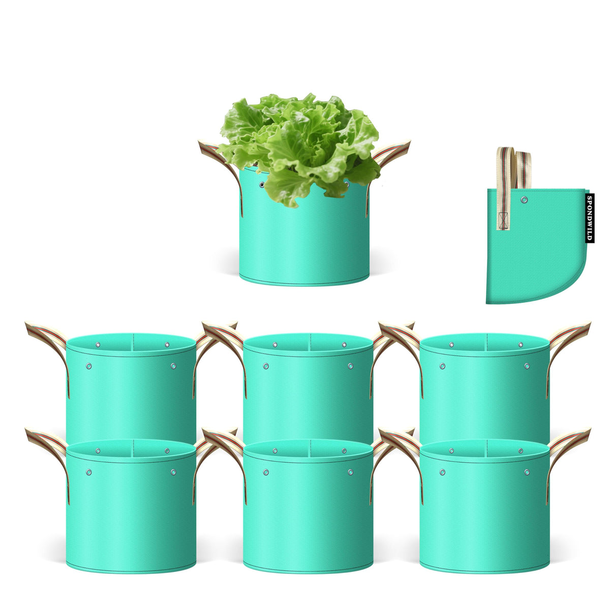 SPONDWILD 7-pcs grow bag set in top view, showcasing durable fabric for long-term use