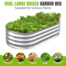 Sponvatt raised garden bed oval side view highlights spacious planting area.