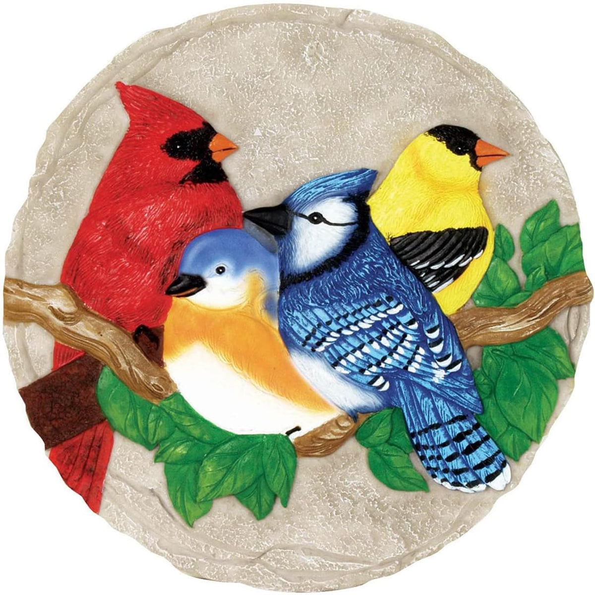Spoontiques bright birds stepping stone brightens the garden entry.