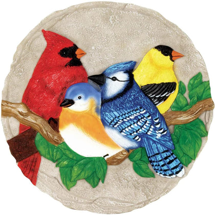 Spoontiques bright birds stepping stone brightens the garden entry.