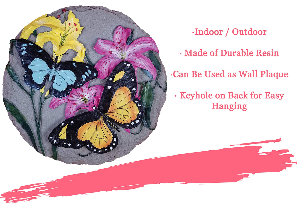 Spoontiques durable resin stepping stone withstands outdoors for years of cheerful accents.