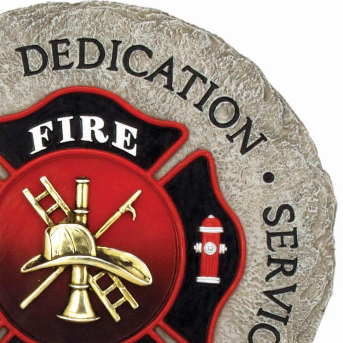 Spoontiques firefighter stepping stone used as a walkway accent guides guests.