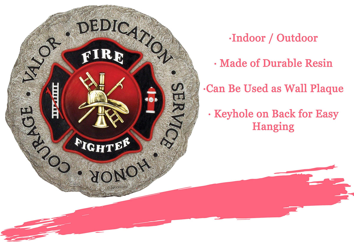 Spoontiques firefighter wall plaque back features hanging hardware for easy mounting.